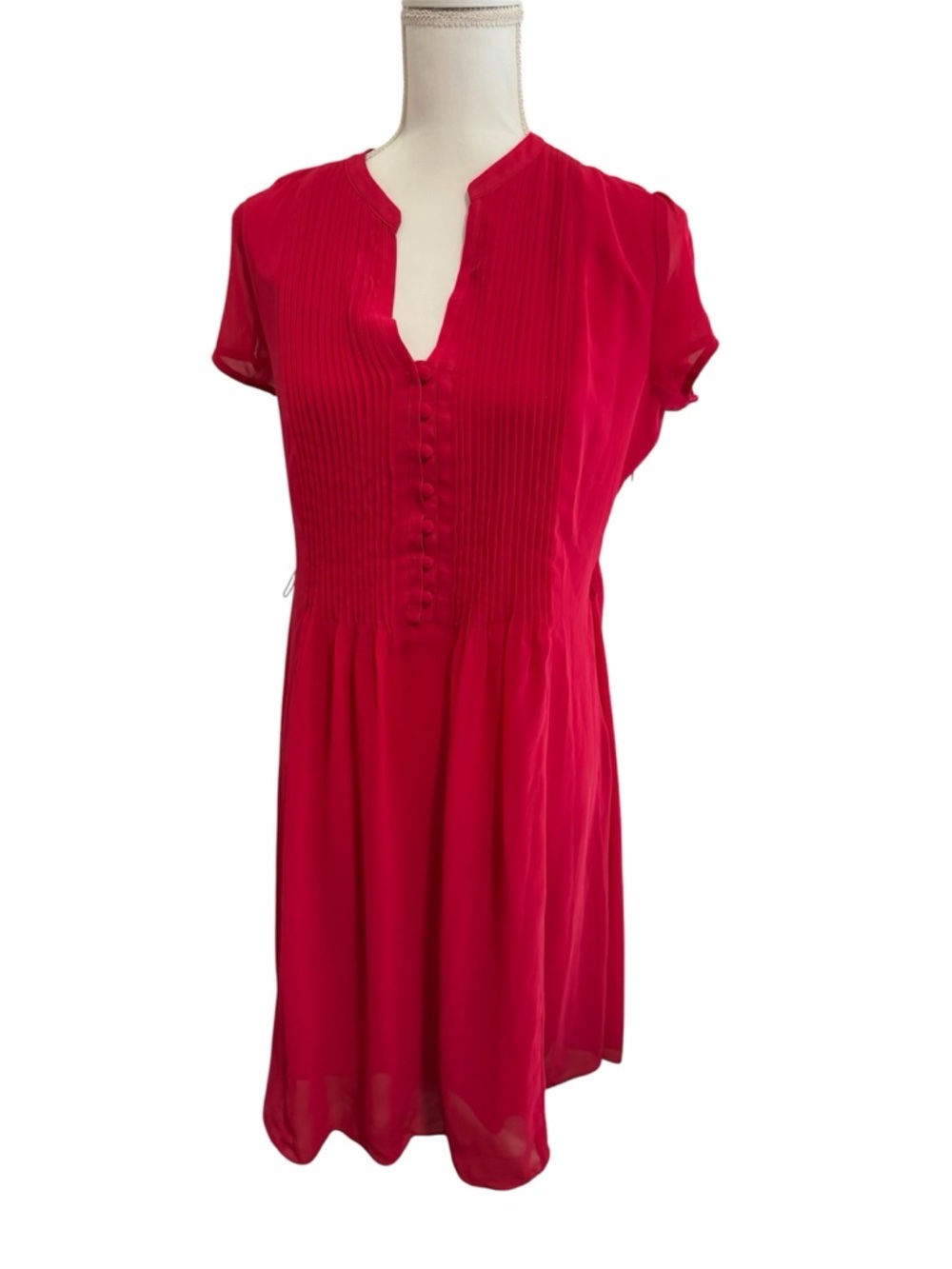 Women's Red Pintuck Button-Front Maxi Dress
